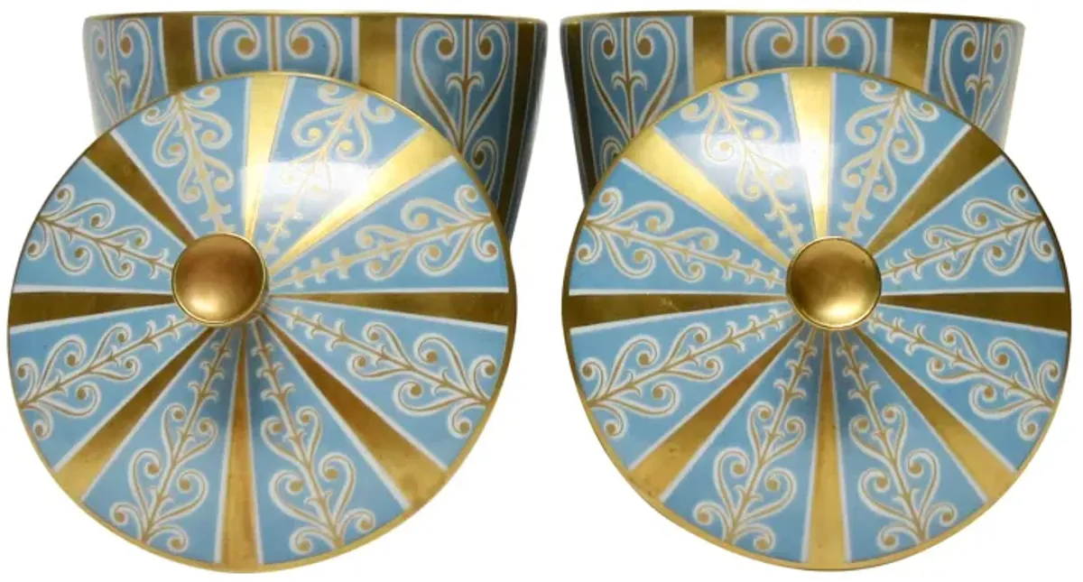 Art Deco Porcelain Canisters - Set of 2 - The Emporium Ltd. - Blue