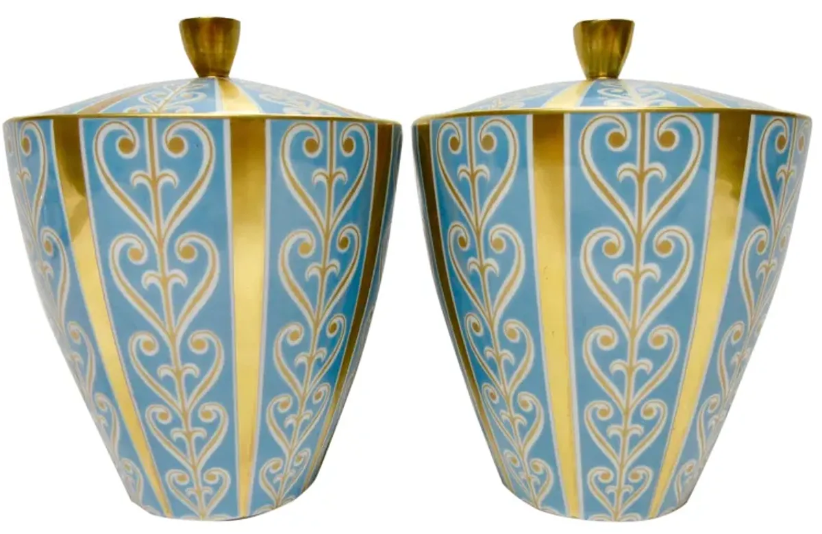 Art Deco Porcelain Canisters - Set of 2 - The Emporium Ltd. - Blue