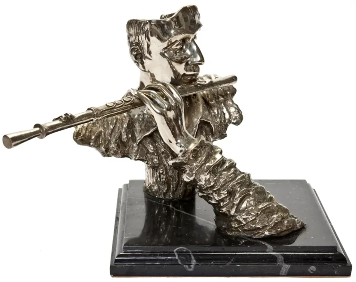 Flautist Sculpture on Marble Base - Fleur de Lex Antiques - Silver