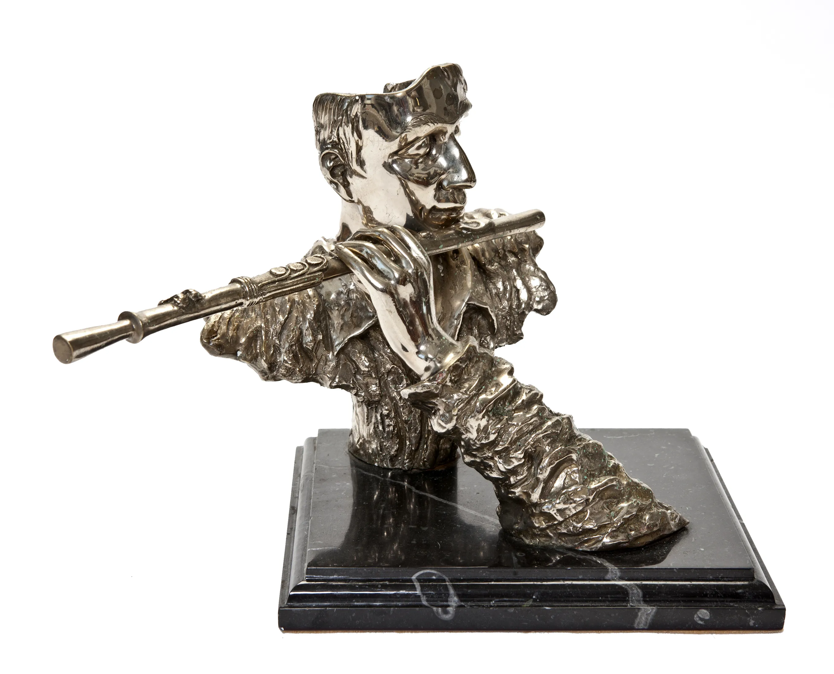 Flautist Sculpture on Marble Base - Fleur de Lex Antiques - Silver