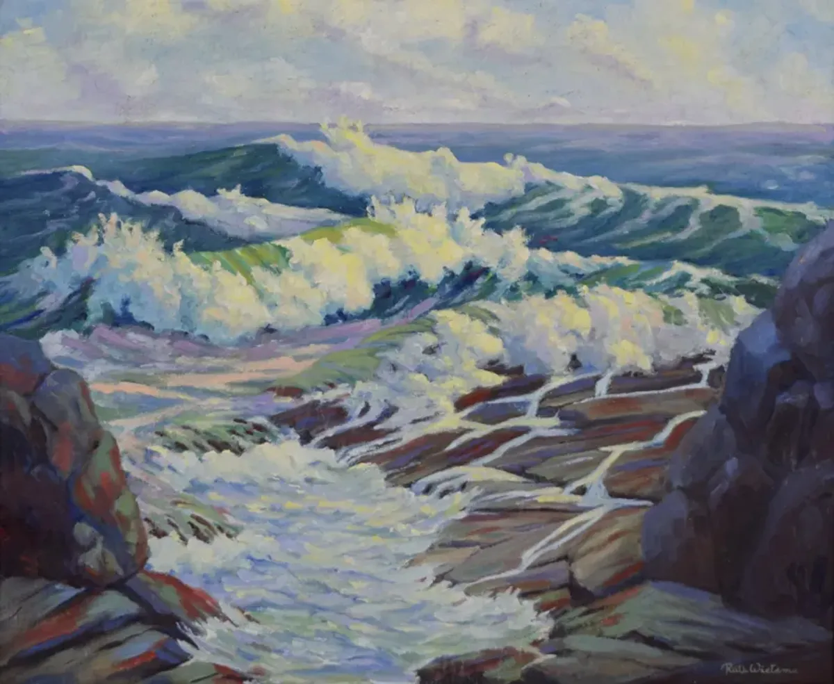 Limited Edition - Vintage Rockport Seascape Oil Painting - Antiquarian Art Company - Blue