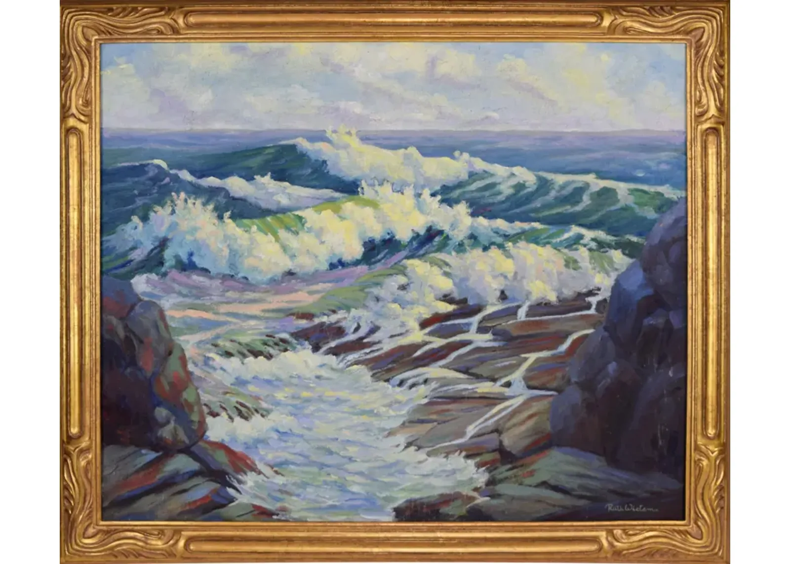 Limited Edition - Vintage Rockport Seascape Oil Painting - Antiquarian Art Company - blue