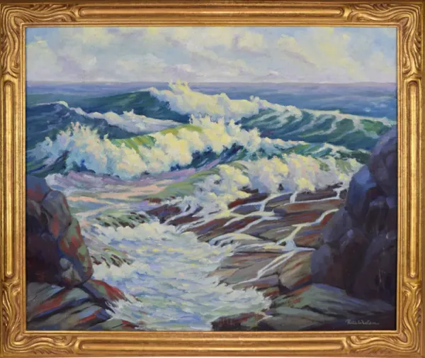 Limited Edition - Vintage Rockport Seascape Oil Painting - Antiquarian Art Company - Blue