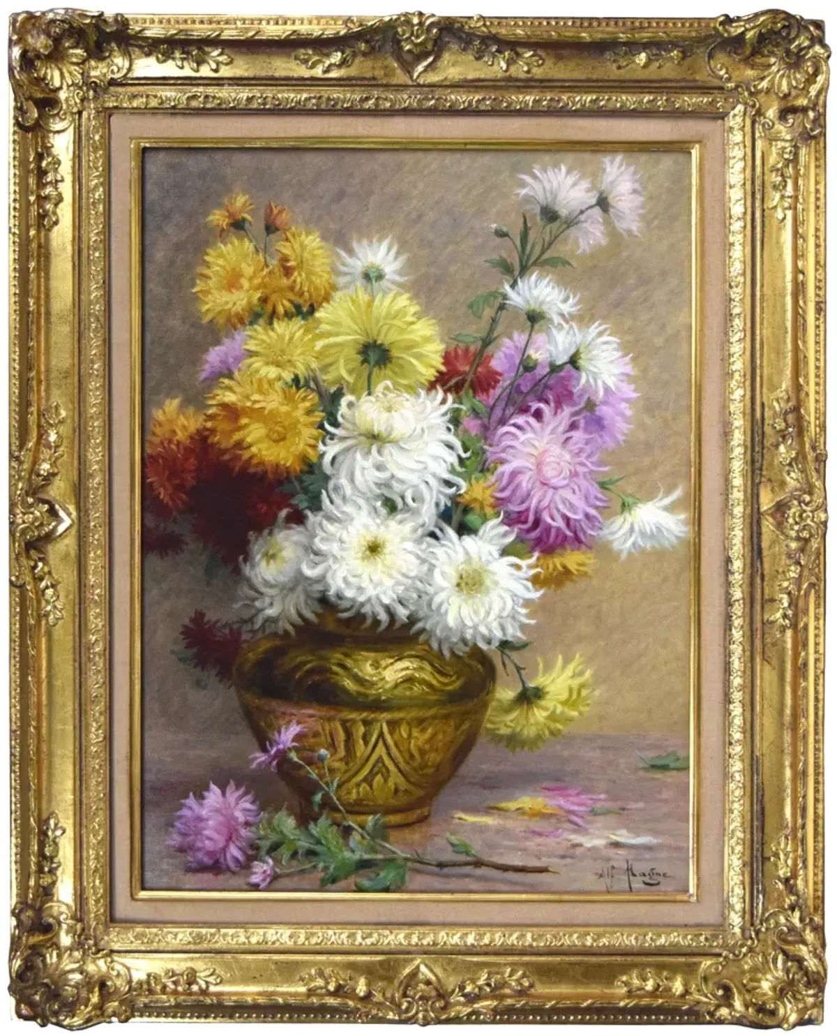 Painting - Antique French Floral Still Life - Magne - Antiquarian Art Company - Pink