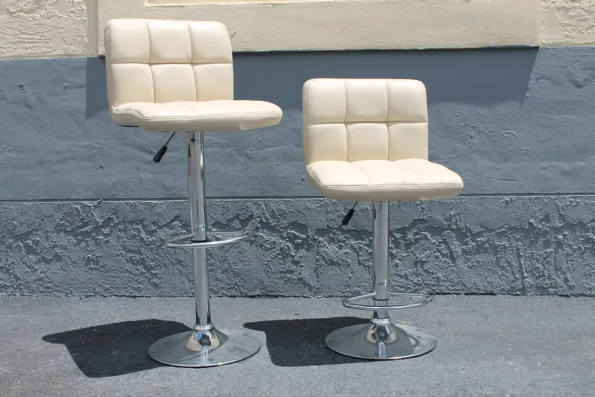 Pr '70's Modern Chrome &White Bar Outdoor Stools - Something Vintage