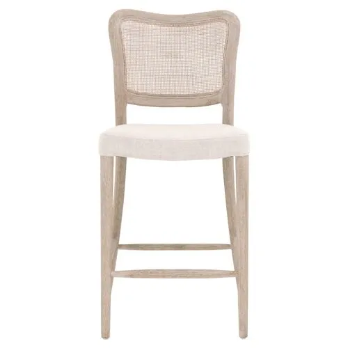 Sullivan Cane Counter Stool - Bisque Linen/Natural Gray