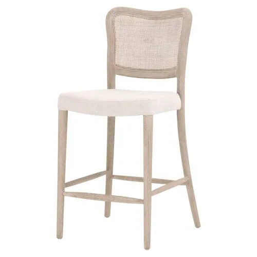 Sullivan Cane Counter Stool - Bisque Linen/Natural Gray