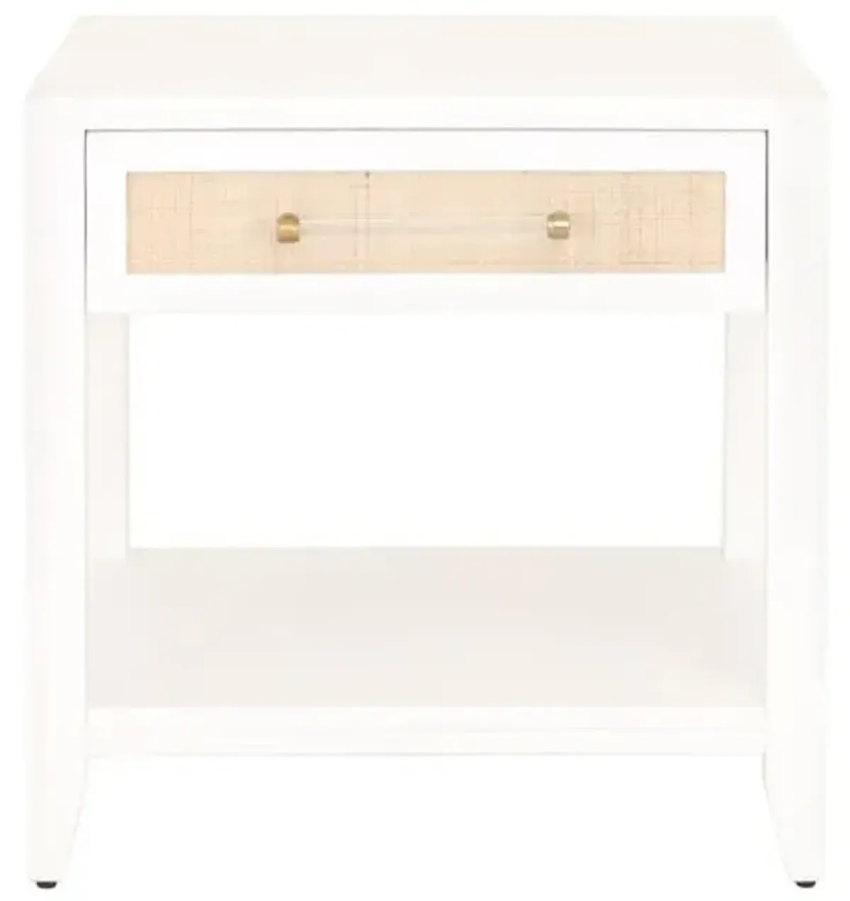 Dalton Rattan 1-Drawer Side Table/Nightstand - White/Brass