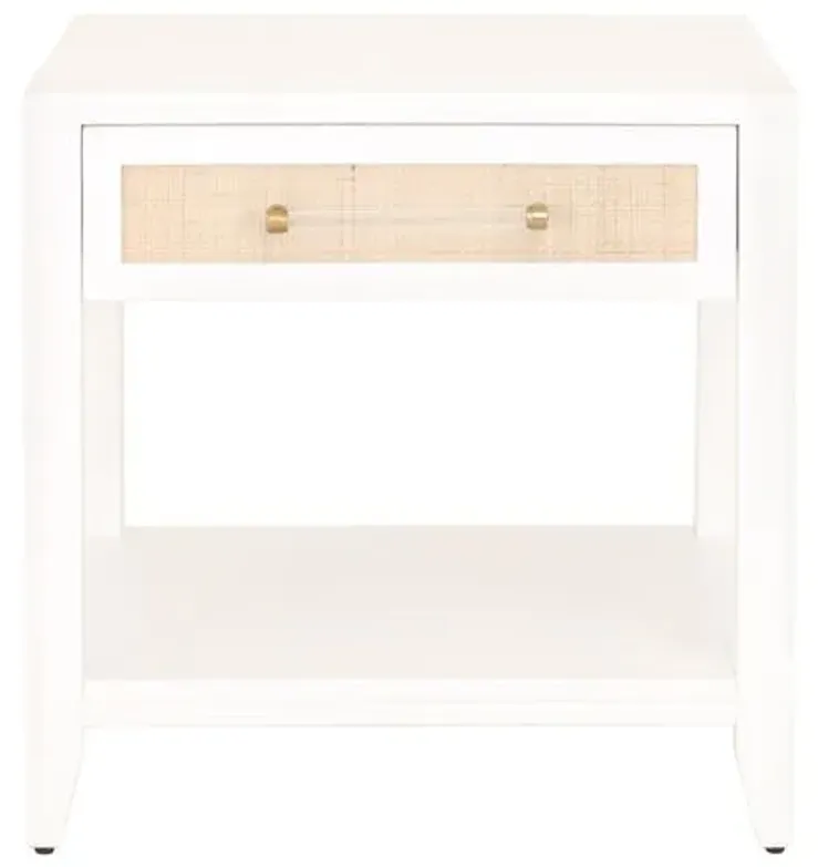 Ellen Rattan Side Table - White/Brass