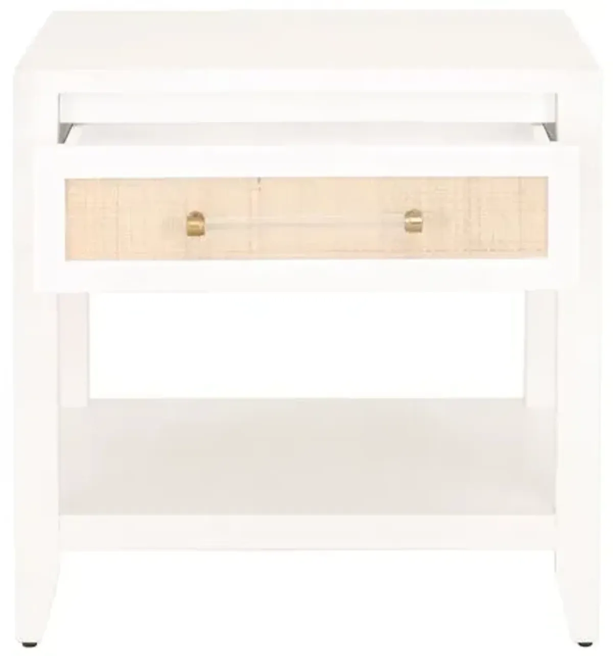 Ellen Rattan Side Table - White/Brass