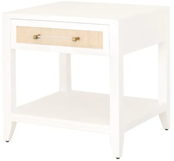 Ellen Rattan Side Table, White/Brass