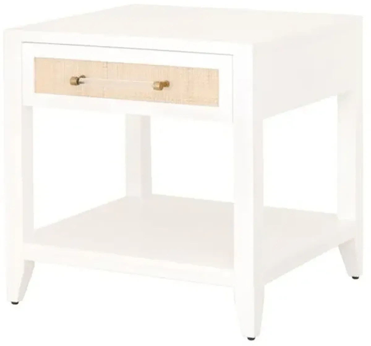 Dalton Rattan 1-Drawer Side Table/Nightstand - White/Brass