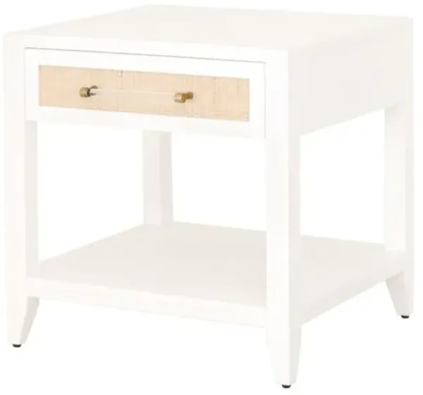 Dalton Rattan 1-Drawer Side Table/Nightstand - White/Brass