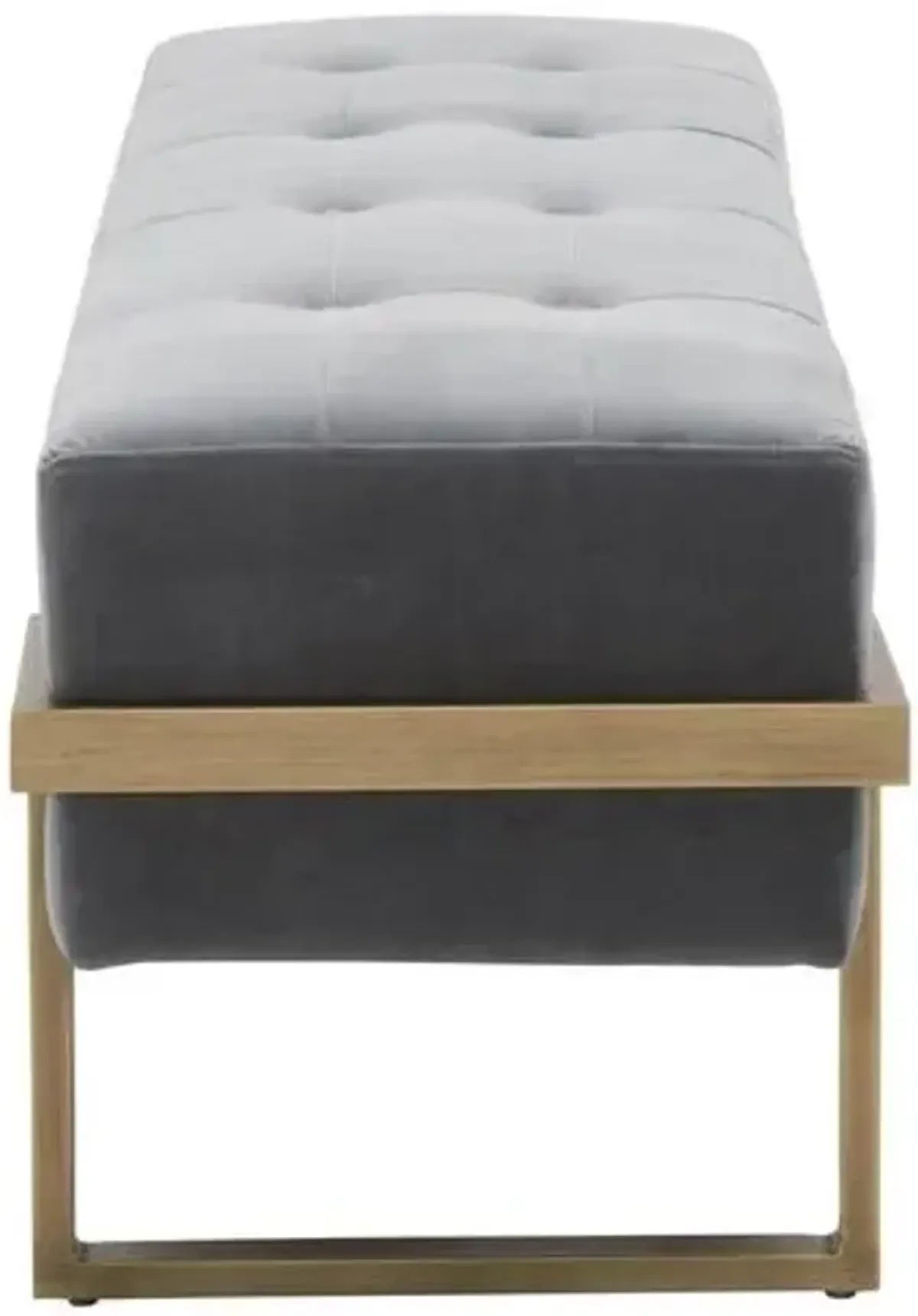 Kira Upholstered Bench - Gray Velvet/Brass