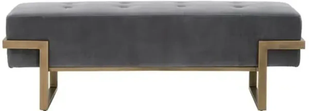 Kira Upholstered Bench - Gray Velvet/Brass