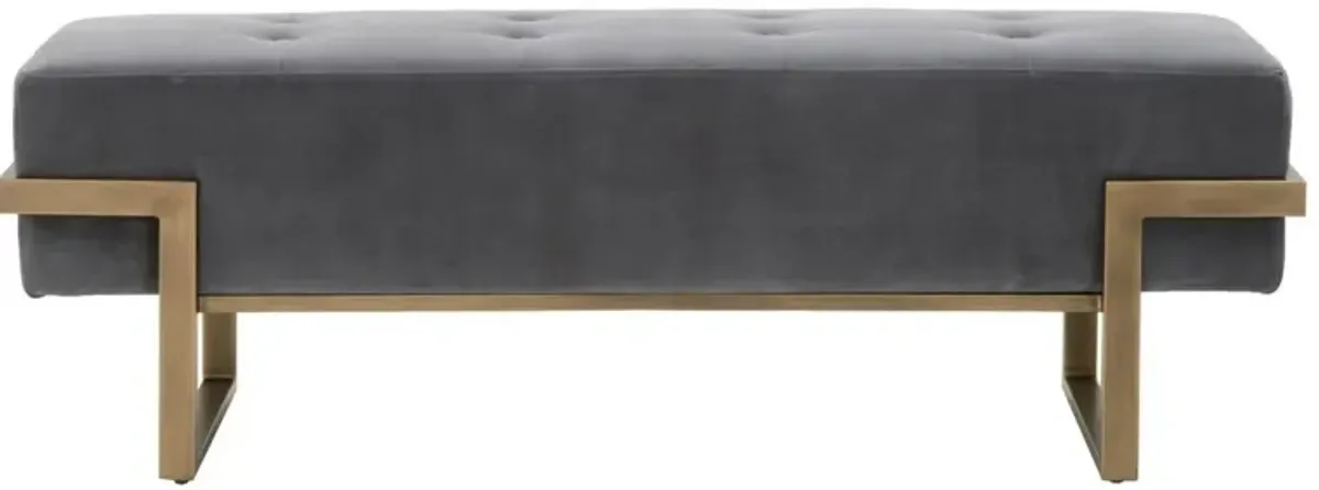 Kira Upholstered Bench, Gray Velvet/Brass
