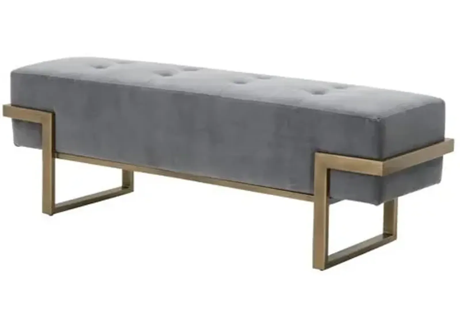 Kira Upholstered Bench - Gray Velvet/Brass