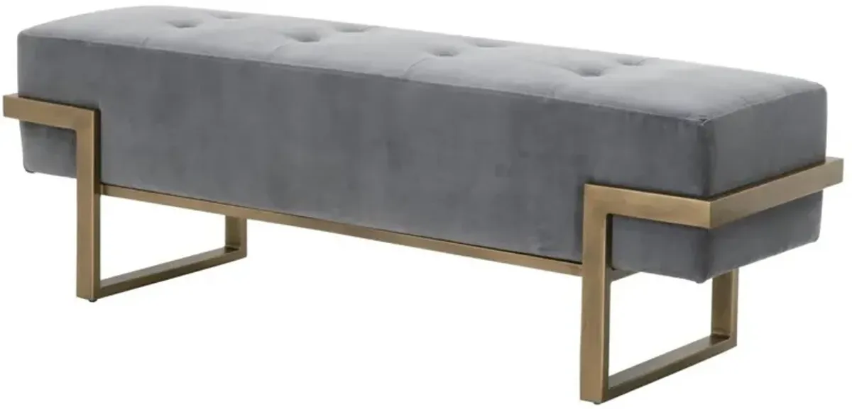 Kira Upholstered Bench, Gray Velvet/Brass