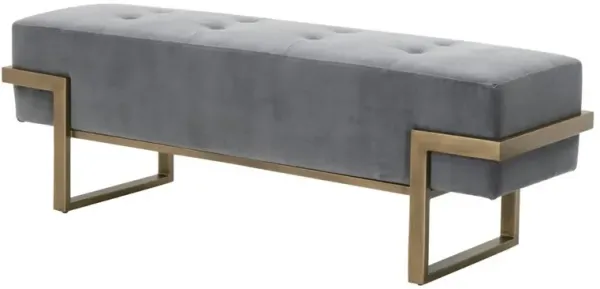 Kira Upholstered Bench, Gray Velvet/Brass