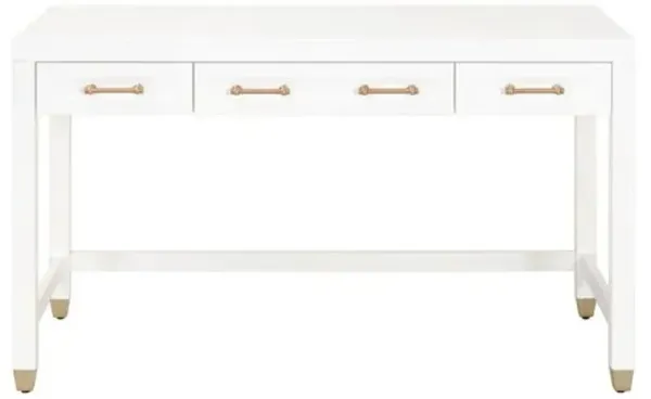 Lilou 3-Drawer Desk - White/Brass
