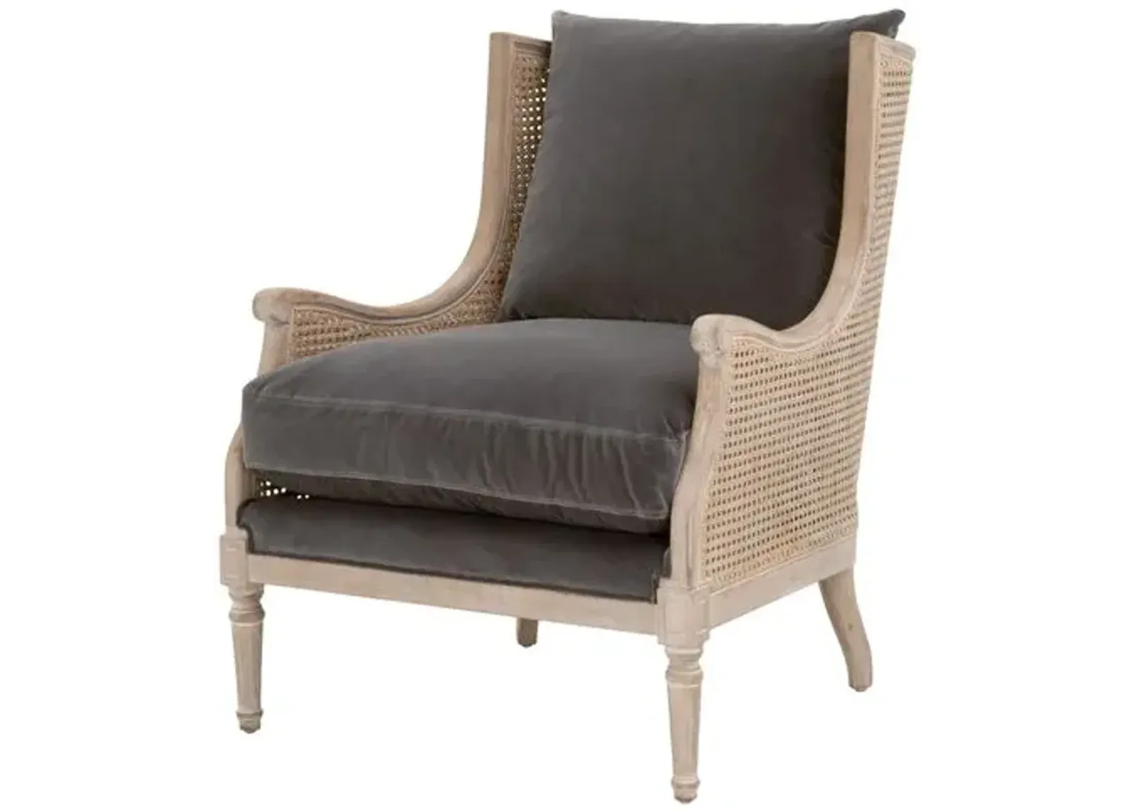 Winnie Cane Wingback Chair - Dark Dove Velvet/Natural Gray - Comfortable, Stylish