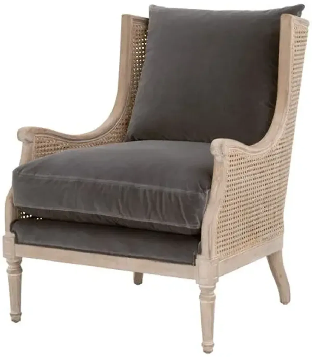 Winnie Cane Wingback Chair - Dark Dove Velvet/Natural Gray - Comfortable, Stylish