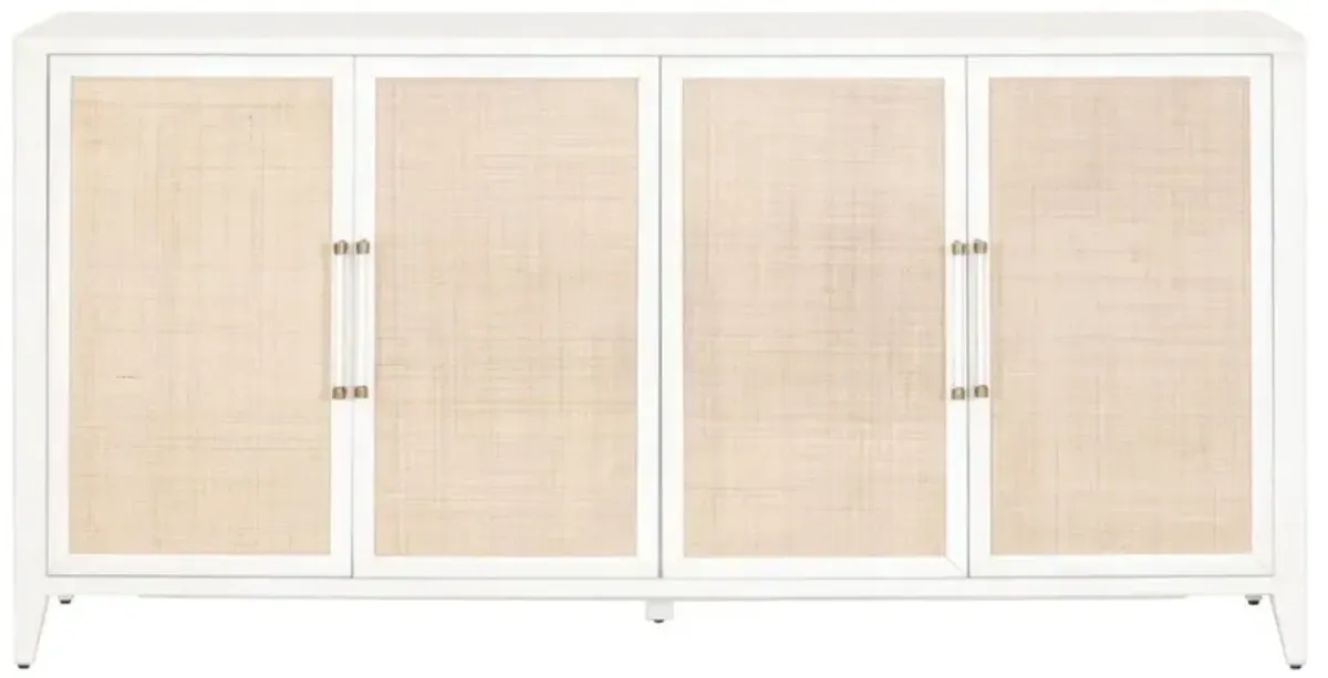 Dalton Rattan 3-Door Media Sideboard, White/Brass