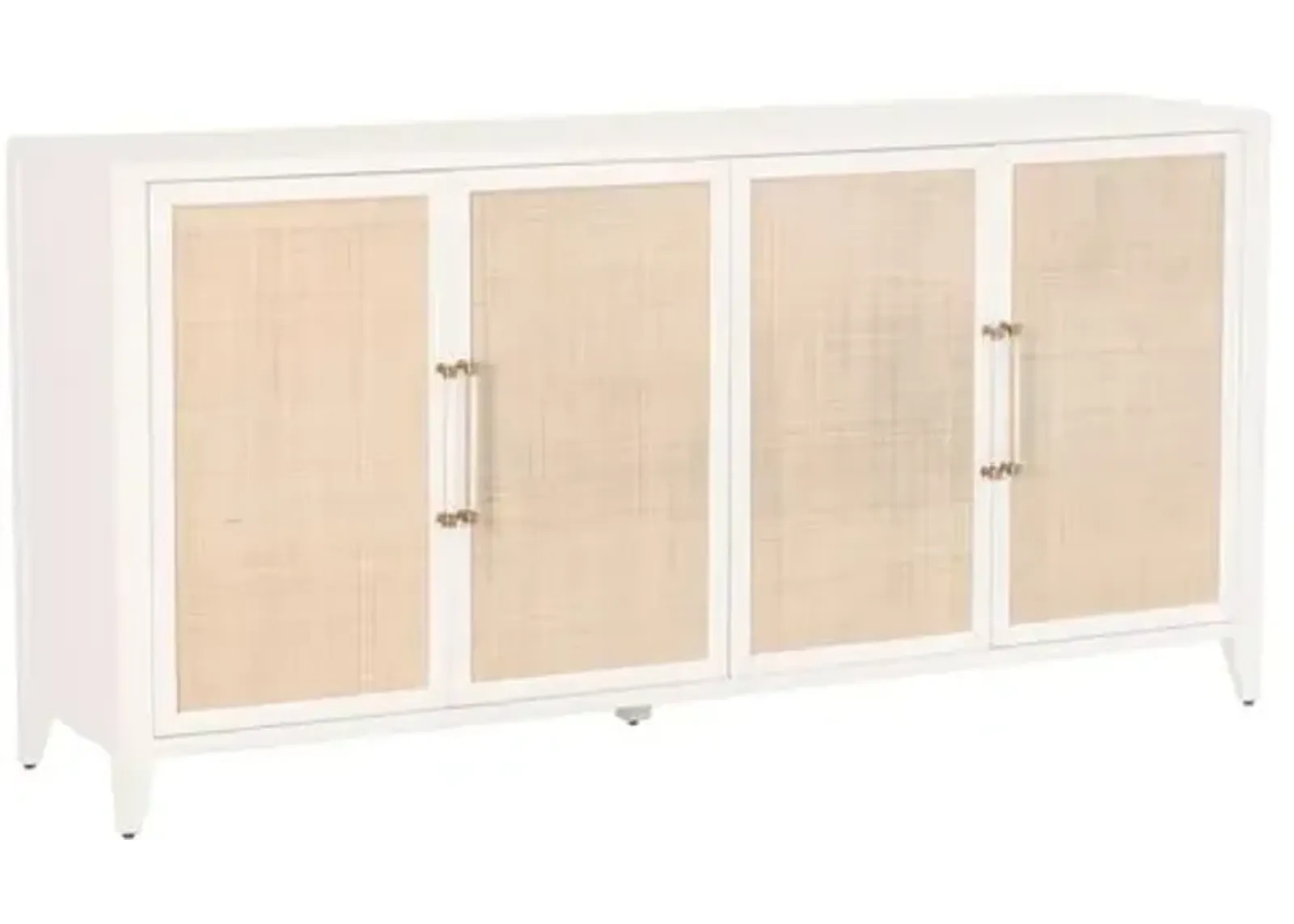 Ellen Rattan Media Sideboard - White/Brass