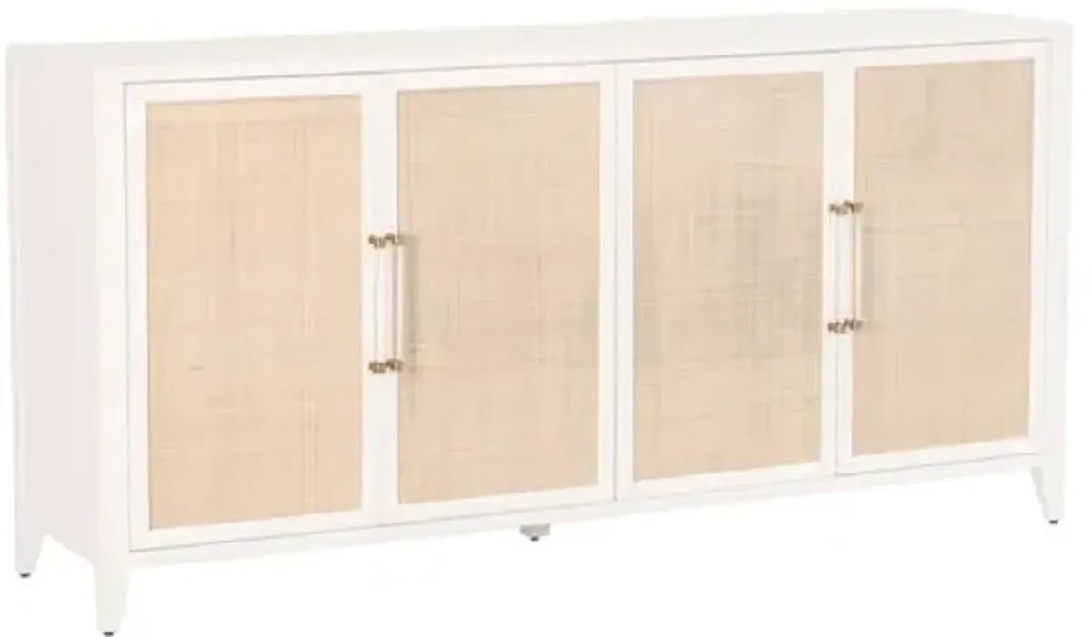 Ellen Rattan Media Sideboard - White/Brass