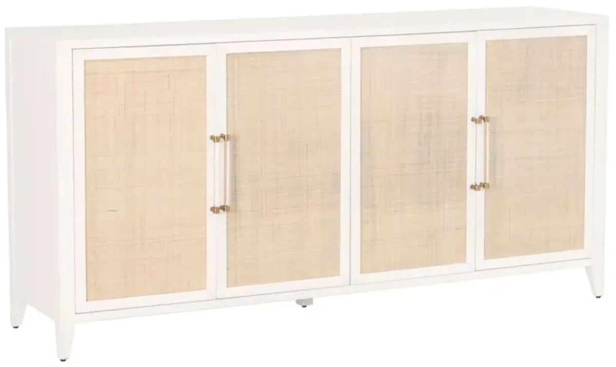 Dalton Rattan 3-Door Media Sideboard, White/Brass