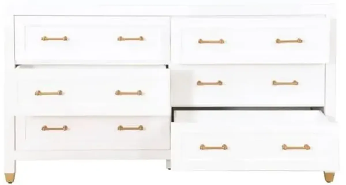 Charlotte 6-Drawer Double Dresser - White/Brass