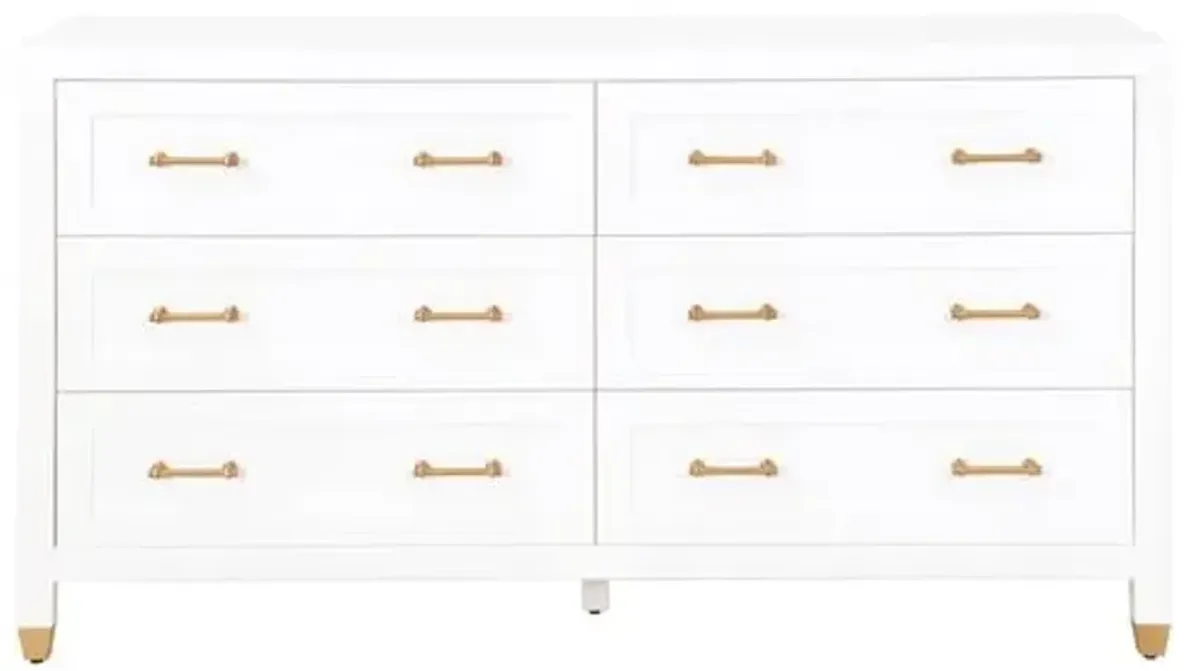 Charlotte 6-Drawer Double Dresser - White/Brass