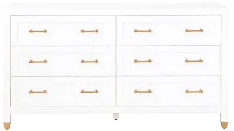 Charlotte 6-Drawer Double Dresser - White/Brass