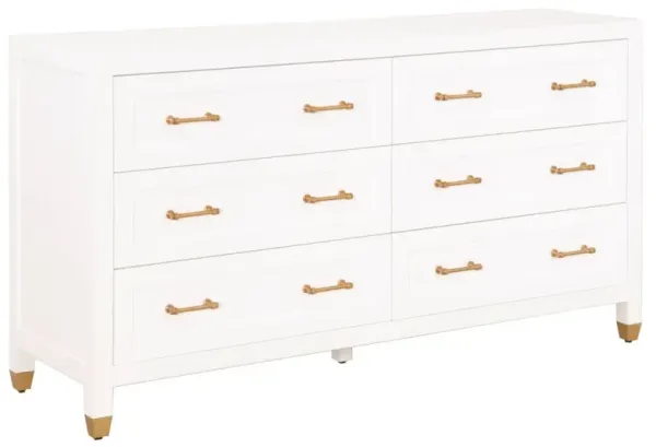 Charlotte 6-Drawer Double Dresser, White/Brass