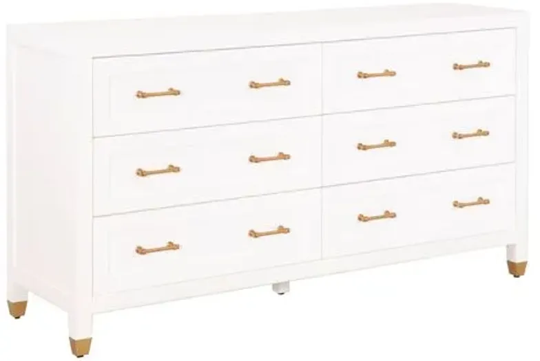 Charlotte 6-Drawer Double Dresser - White/Brass