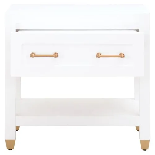 Charlotte 1-Drawer Nightstand - White/Brass