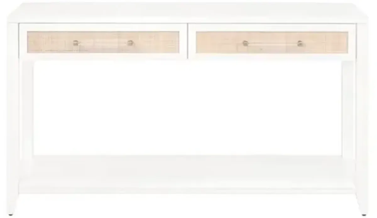 Ellen Rattan Console Table - Brass/White