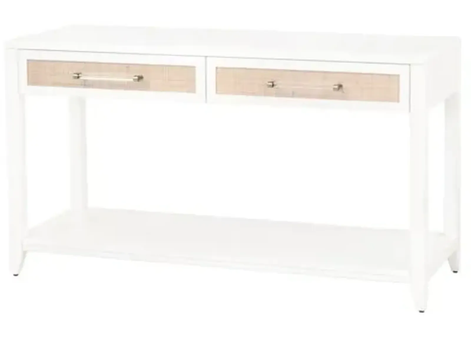 Ellen Rattan Console Table - Brass/White