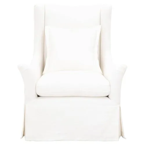 Remy Swivel Slipcover Wingback Chair - Cream Linen - White - Comfortable, Stylish