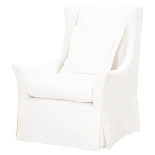 Remy Swivel Slipcover Wingback Chair - Cream Linen - White - Comfortable, Stylish