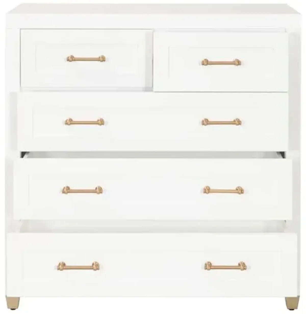 Charlotte 5-Drawer High Chest - White/Brass