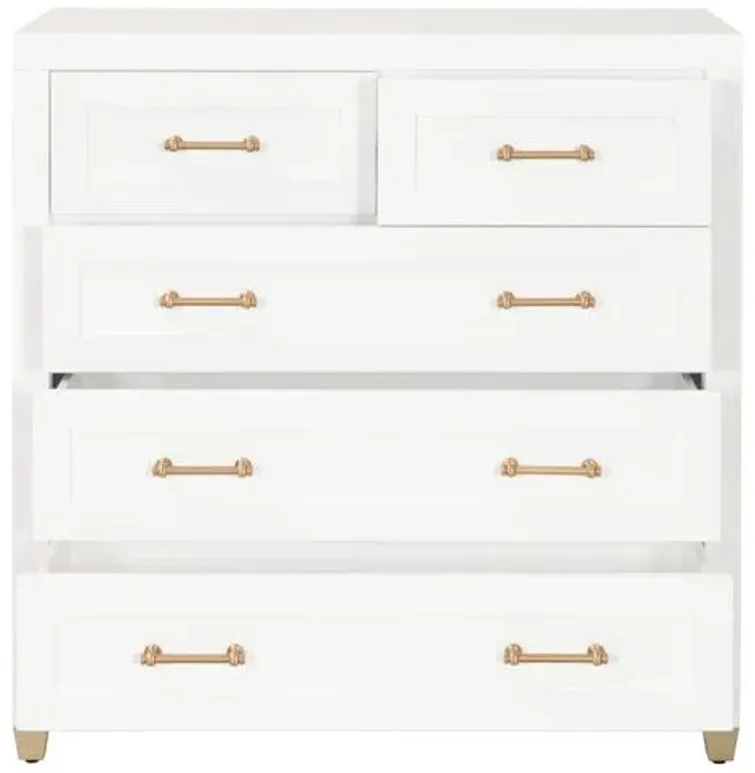 Charlotte 5-Drawer High Chest - White/Brass