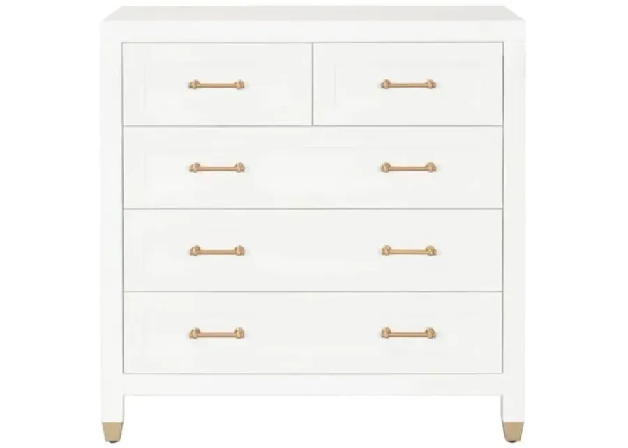 Charlotte 5-Drawer High Chest - White/Brass