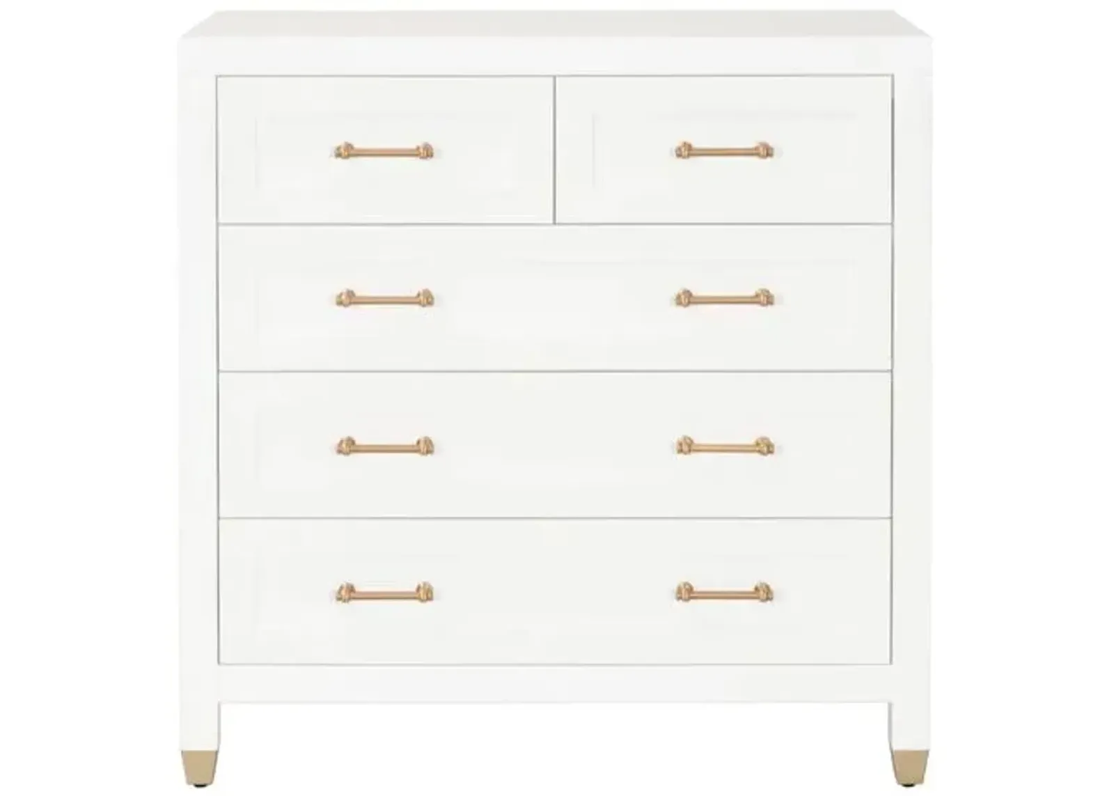 Charlotte 5-Drawer High Chest - White/Brass