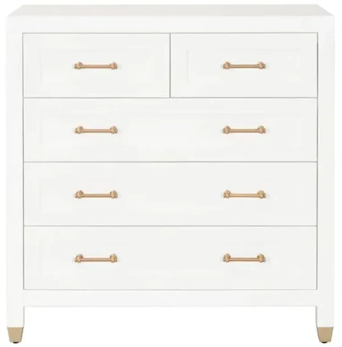 Lilou 5-Drawer Tall Bedroom Chest - White/Brass