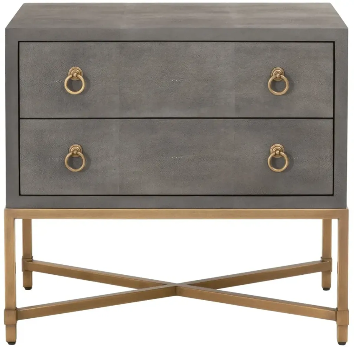 Strand Faux-Shagreen 2-Drawer Nightstand, Gray/Gold