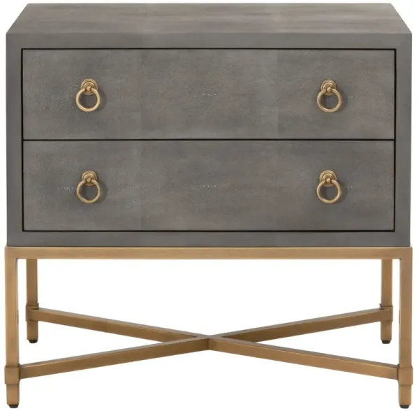 Strand Faux-Shagreen 2-Drawer Nightstand, Gray/Gold