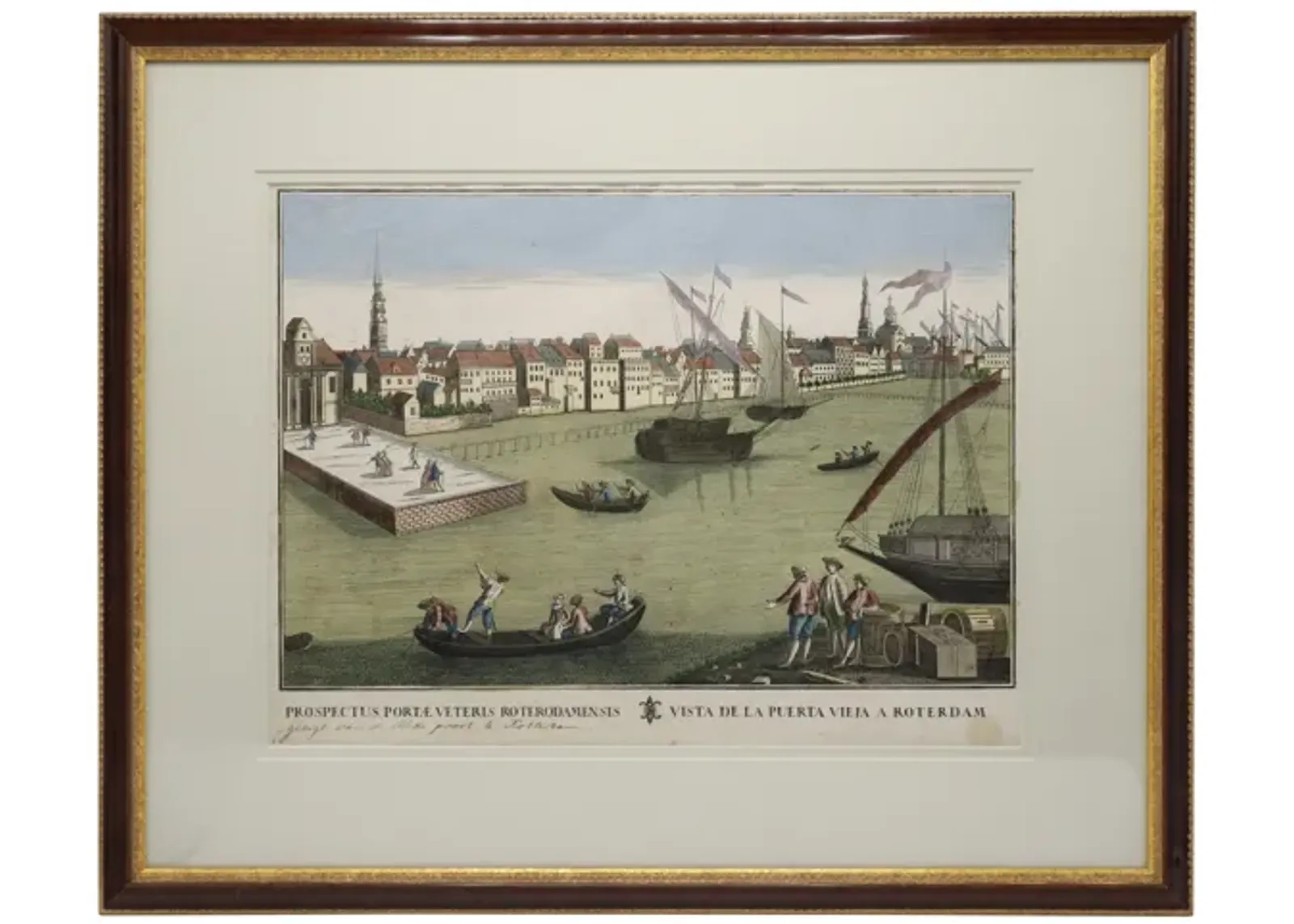 Antique Port of Rotterdam Engraving - Interesting Things - Black