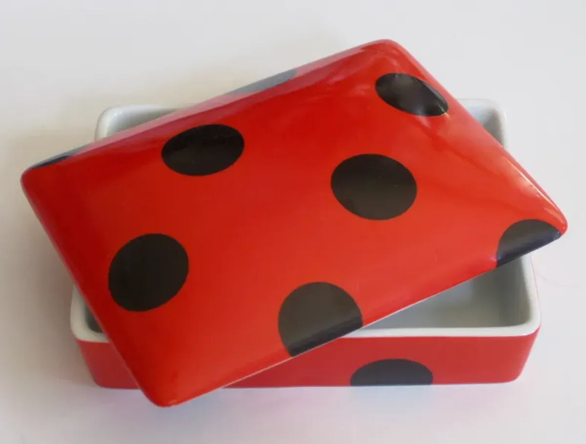 Porcelain Polka Dot Card Box w/Cards - The Emporium Ltd. - Red