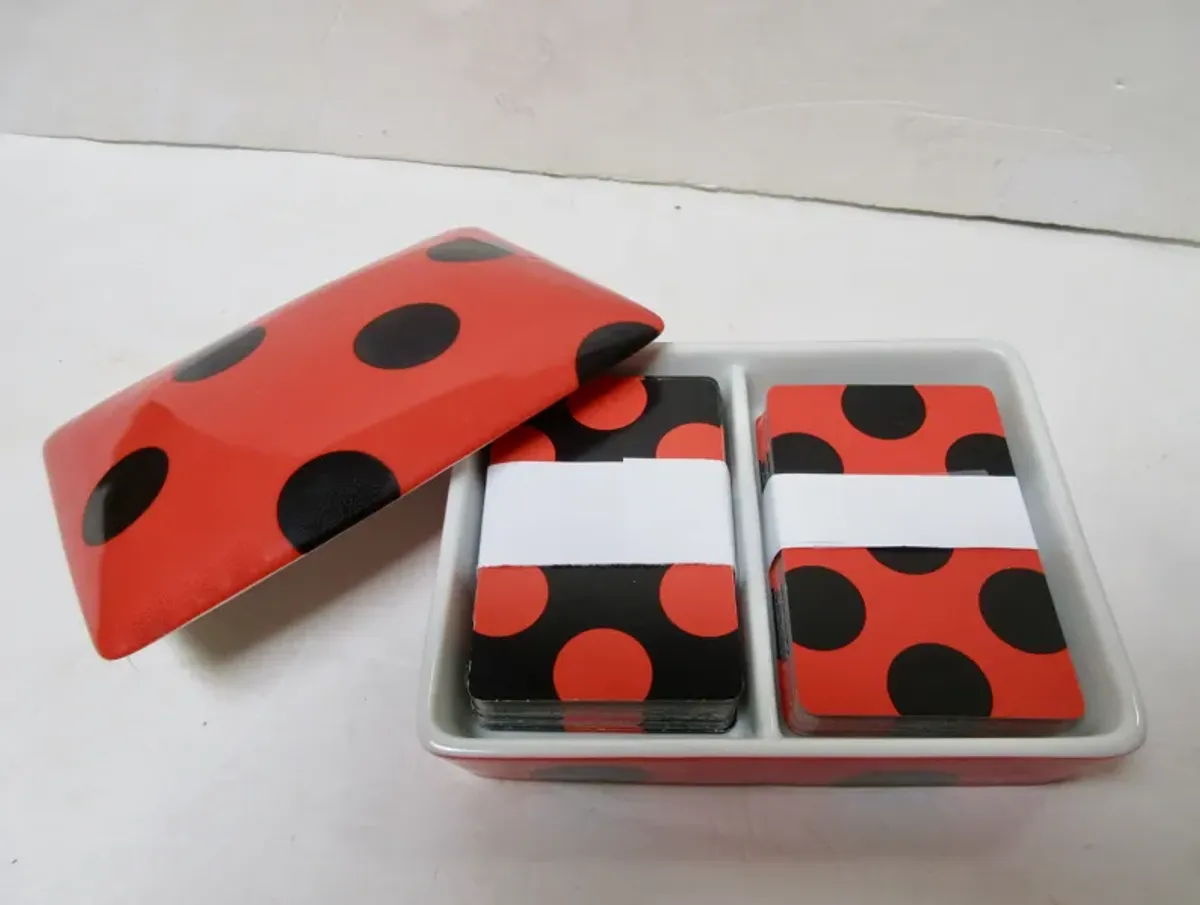 Porcelain Polka Dot Card Box w/Cards - The Emporium Ltd. - Red